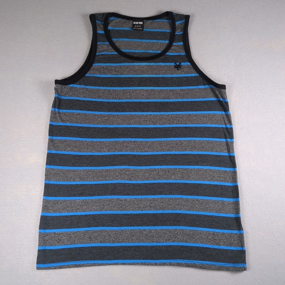 Y2K Zoo York Tank Top Shirt Mens Medium Gray Blue Striped Sleeveless Skater Wear